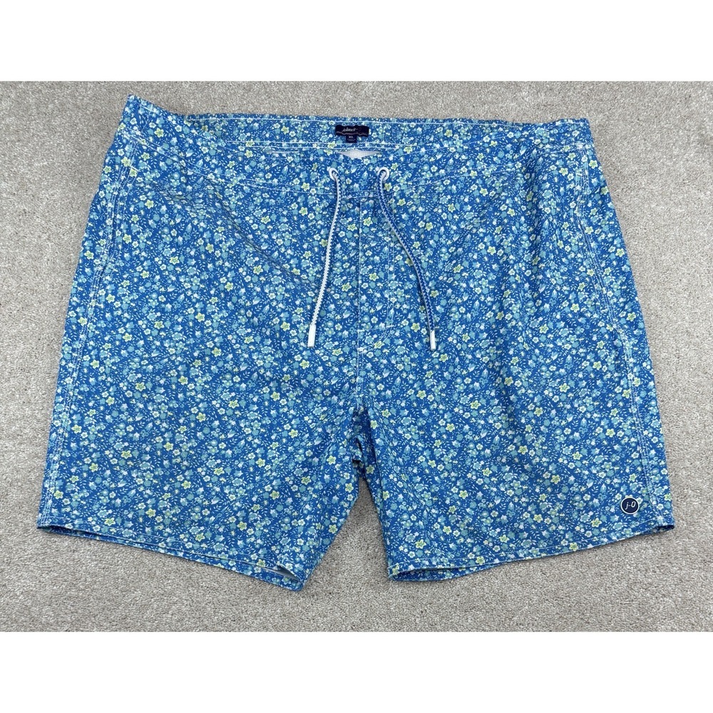 Johnnie-O Tyndall Men XL Blue Floral Swim Trunks Shorts Zip Drawstring 7" Inseam